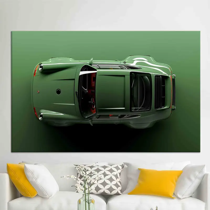Moderner grüner Sportwagen-Leinwanddruck – trendige Wandkunst