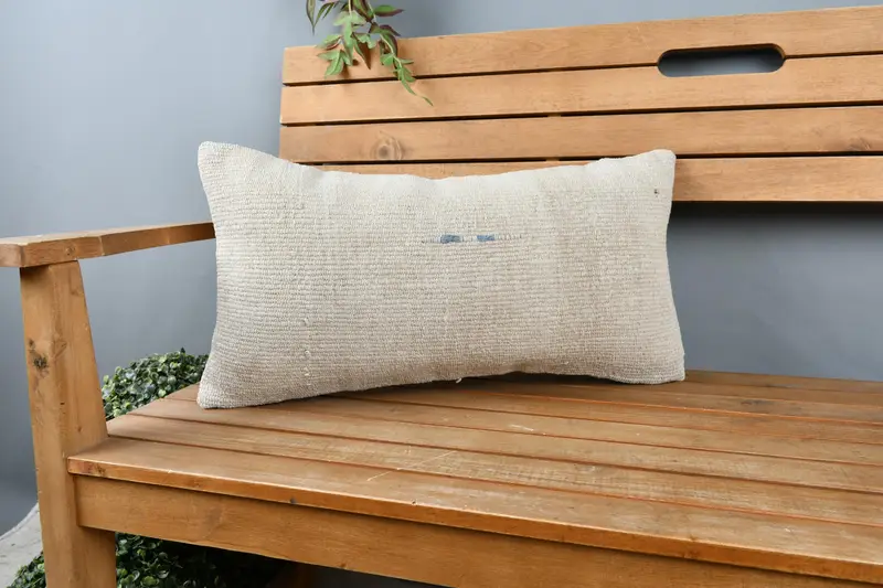 Vintage Kilim Throw Pillow, 12x24 Beige Pillow, Cushion, Patio Pillow, Garden Pillow Case, Throw Kilim Pillow, Boho Pillow, Cozy Throw Cushion Cover - 1