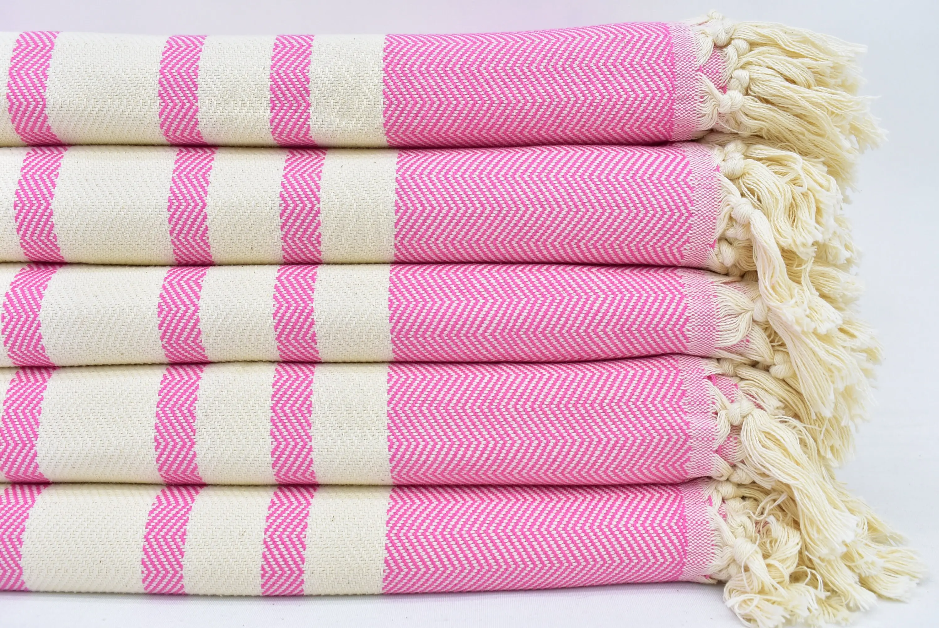 Throw Blanket Pink Herringbone Organic Cotton, 95x79 Inches - 1