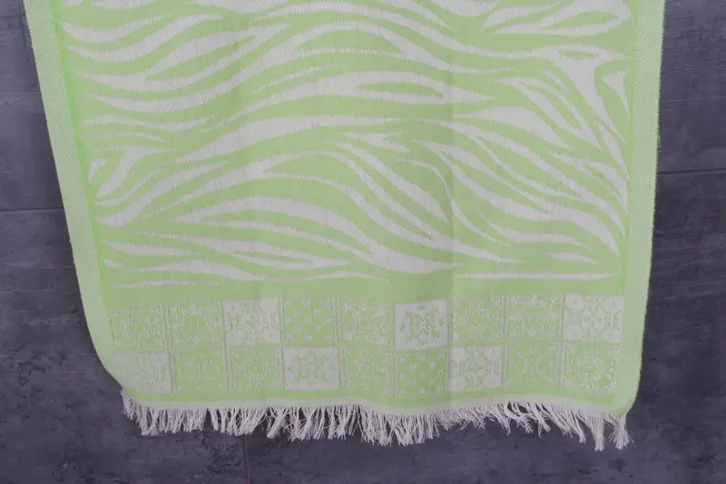 Small Hand Towel Green Striped Organic Cotton 20x28 Inches