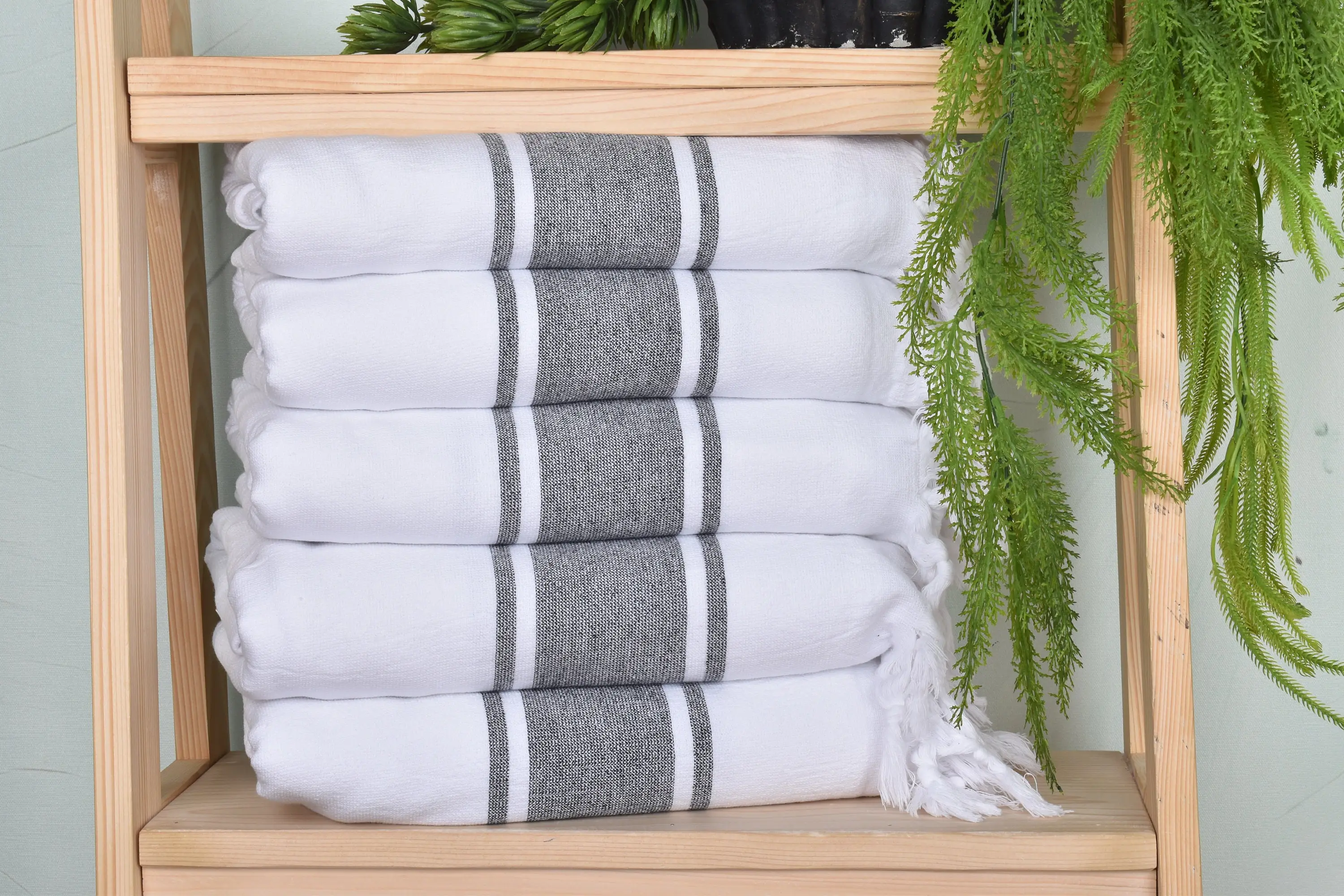 Personalized Terry Towel Bath, Black Cotton Stripes, 36x63 Inches - 1