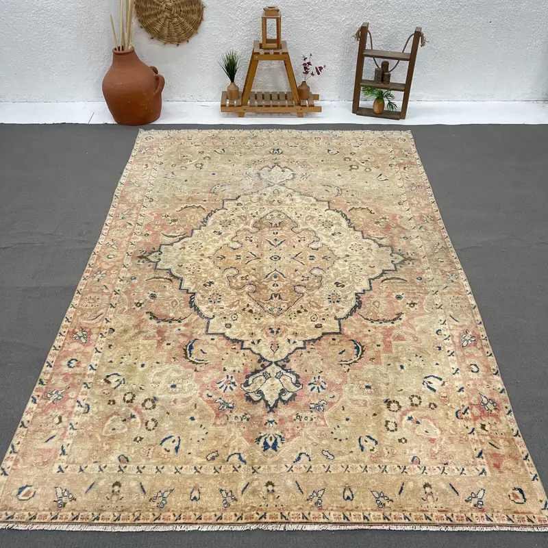 6,2 x 9,7 Fuß großer türkischer Vintage-Teppich, brauner Ombré-Wollteppich - 1