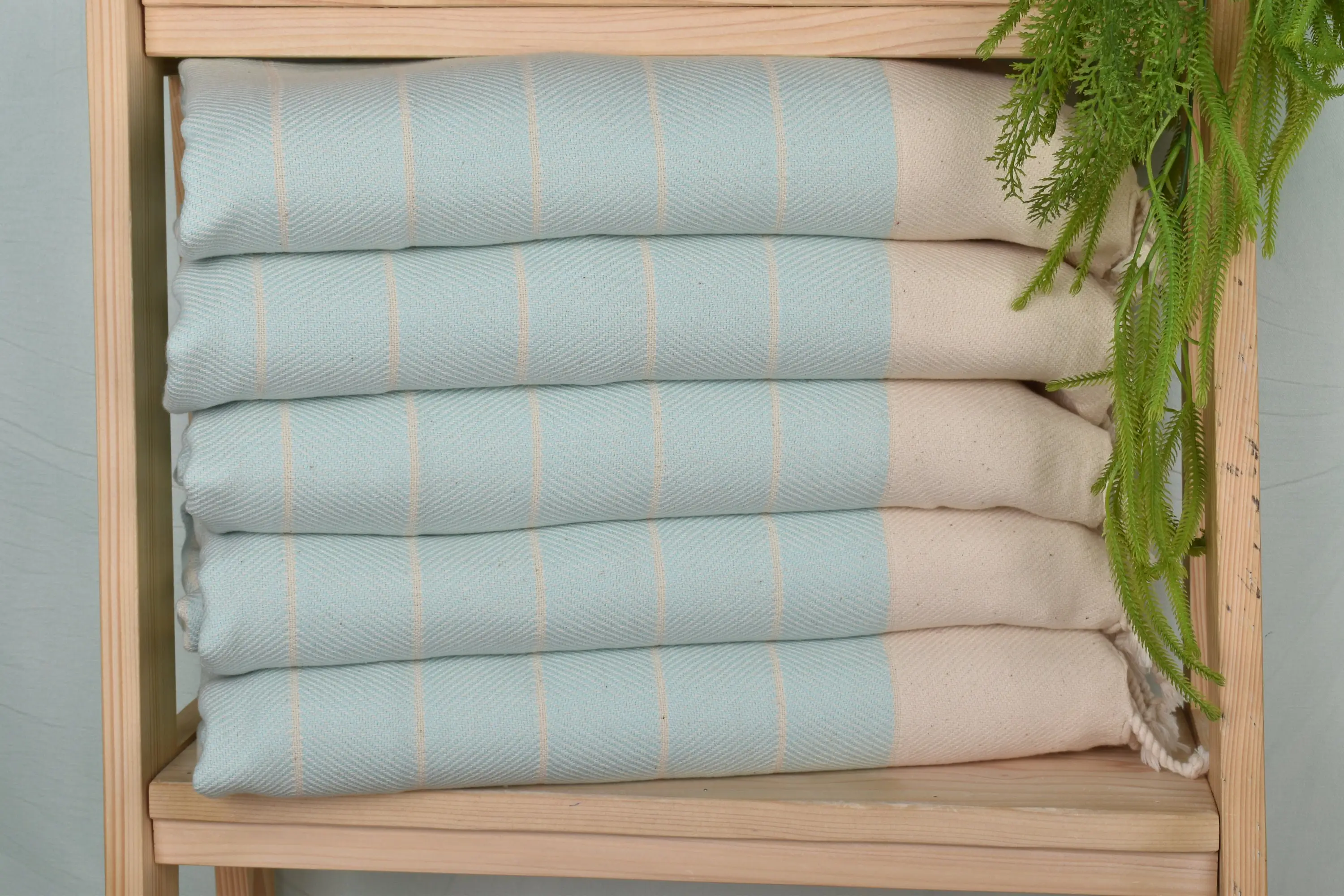 Personalized Mint Cotton Hand Towel Striped, 16x36 Inches - 1