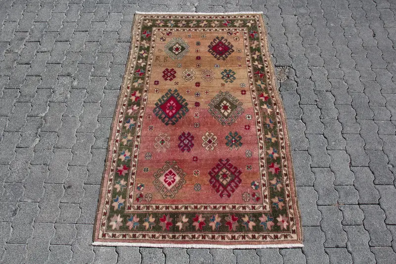 Vintage Teppich, 3,2x5,5 ft Akzentteppich, roter abstrakter türkischer Wollteppich - 1