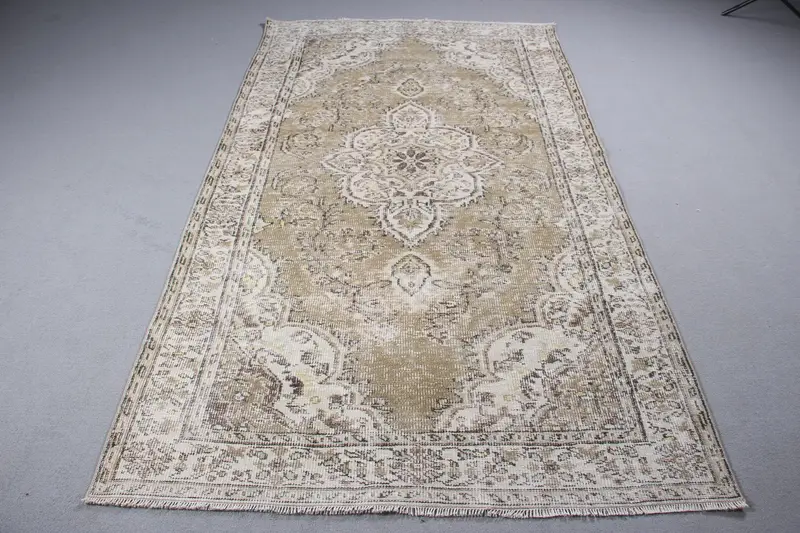 4.9x8.7 ft Vintage Oushak Halı, Kahverengi Bitkiler ve ağaçlar Türk Yün Halısı - 1