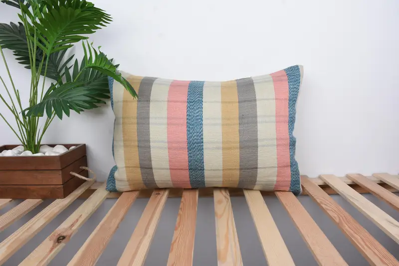Handwoven Pillow, Antique Pillows, Lounge Throw Pillow Case, Kilim Pillow Cover, Turkish Kilim Pillow, Pillow, 16x24 Blue Pillow Case - 1