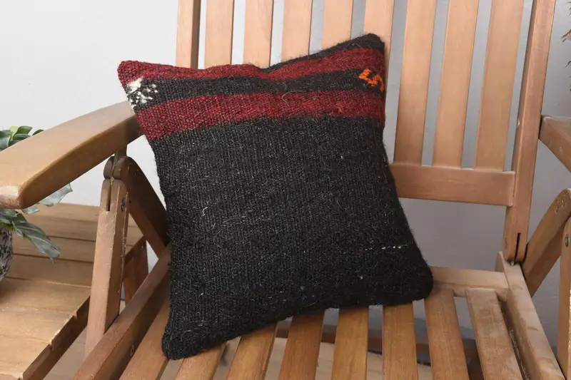 Kilim Pillow Cover, Boho Pillow Sham Cover, 14x14 Brown Cushion Cover, Turkish Kilim Pillow, Vintage Throw Cushion Case, Pillow Sham - 2