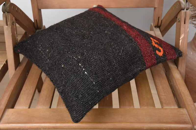 Kilim Pillow Cover, Boho Pillow Sham Cover, 14x14 Brown Cushion Cover, Turkish Kilim Pillow, Vintage Throw Cushion Case, Pillow Sham - 4