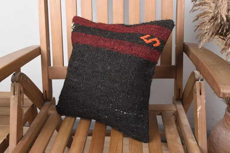 Kilim Pillow Cover, Boho Pillow Sham Cover, 14x14 Brown Cushion Cover, Turkish Kilim Pillow, Vintage Throw Cushion Case, Pillow Sham - 3