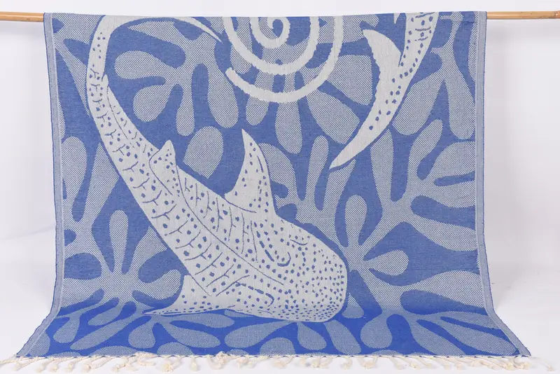 Beach Towel Monogrammed Turkish Cotton Sax Blue Whale, 70x40 Inches