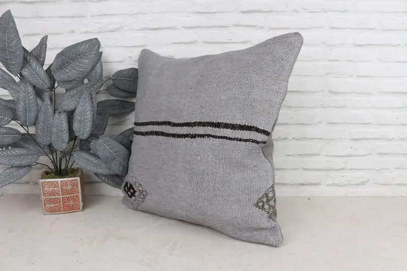 Patio Cushion, Pillow Case, 22x22 Gray Cushion, Interior Designer Pillow, Home Decor Pillow, Ethnical Kilim Rug Pillow, Ethnic Throw Cushion - 4