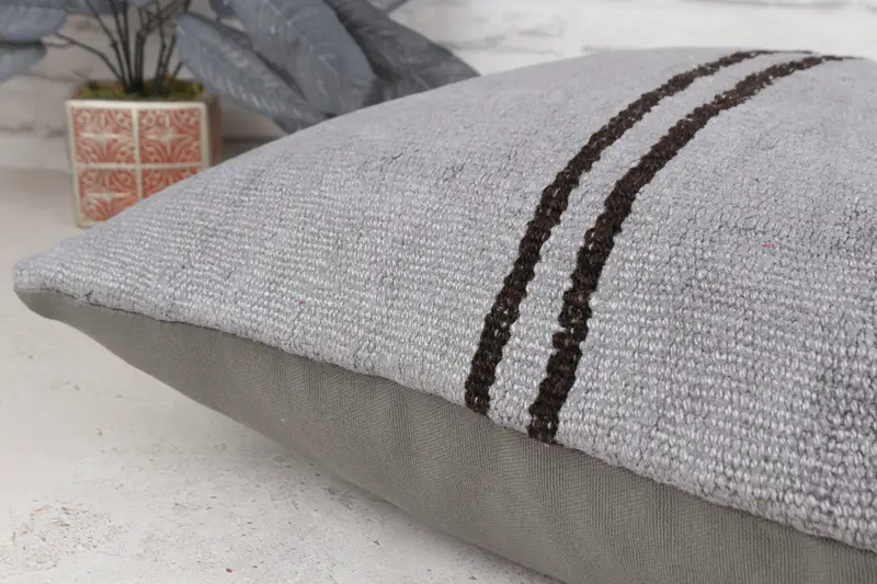 Patio Cushion, Pillow Case, 22x22 Gray Cushion, Interior Designer Pillow, Home Decor Pillow, Ethnical Kilim Rug Pillow, Ethnic Throw Cushion - 6