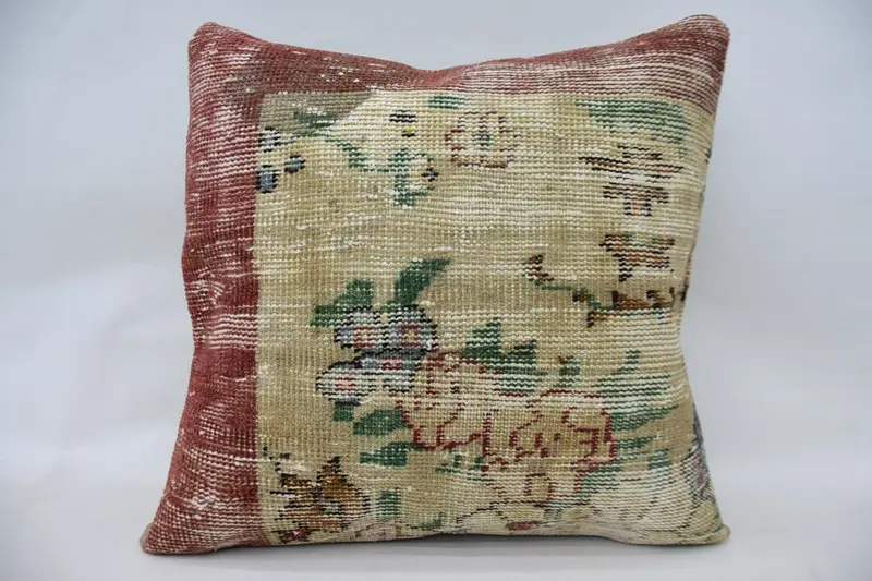 Vintage Kilim Throw Pillow, Floor Pillow Case, Yoga Cushion Cover, Pillow Sham, Interior Designer Pillow, Pillow for Couch, 24x24 Beige Cushion Case - 1