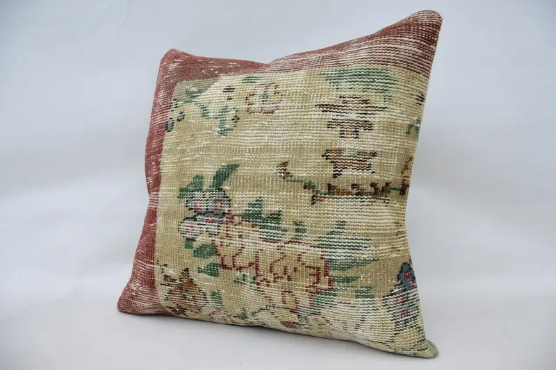 Vintage Kilim Throw Pillow, Floor Pillow Case, Yoga Cushion Cover, Pillow Sham, Interior Designer Pillow, Pillow for Couch, 24x24 Beige Cushion Case - 3