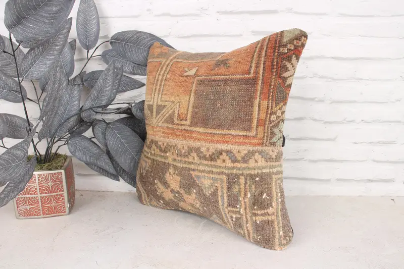 Pillow, Antique Pillows, Home Decor Pillow, Kilim Pillow Cover, Seat Pillow, 16x16 Orange Pillow Cover, Farmhouse Cushion Case - 4