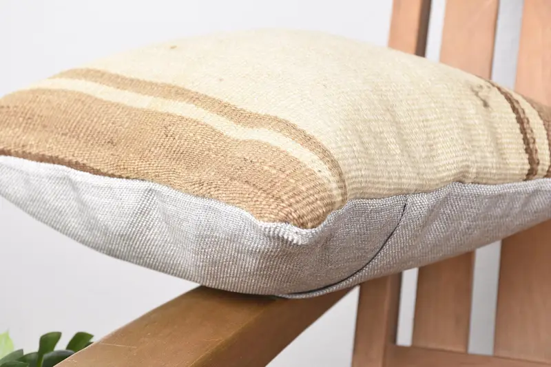 12x12 Beige Cushion Case, Chair Pillow Sham, Turkish Kilim Pillow, Throw Kilim Pillow, Pillow for Couch, Cushion Case - 6