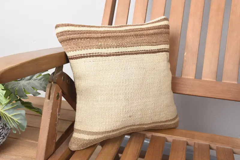 12x12 Beige Cushion Case, Chair Pillow Sham, Turkish Kilim Pillow, Throw Kilim Pillow, Pillow for Couch, Cushion Case - 2