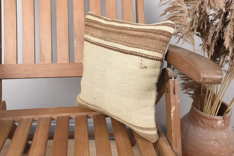 12x12 Beige Cushion Case, Chair Pillow Sham, Turkish Kilim Pillow, Throw Kilim Pillow, Pillow for Couch, Cushion Case - 3
