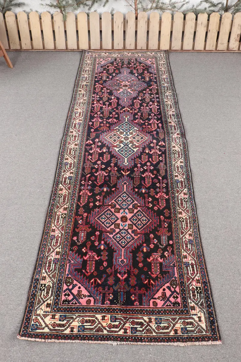 Handmade Pink & Blue Ikat Rug, 2.7x8.3 ft