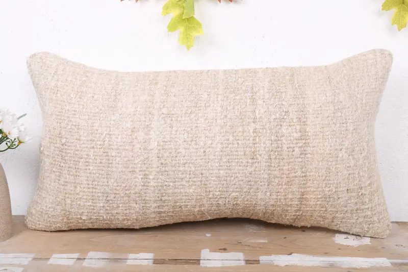 Cushion Case, Turkish Kilim Pillow, Vintage Kilim Throw Pillow, Interior Designer Pillow, 12x24 Beige Cushion, Bohemian Cushion Cushion - 2