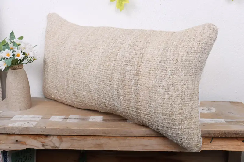 Cushion Case, Turkish Kilim Pillow, Vintage Kilim Throw Pillow, Interior Designer Pillow, 12x24 Beige Cushion, Bohemian Cushion Cushion - 4