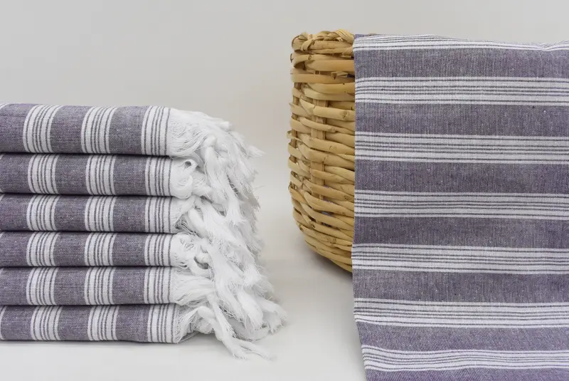 Personalized Purple Striped Organic Cotton Beach Towel, 70x40 Inches