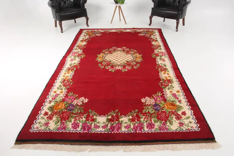 Großer Vintage-Teppich 6 x 10,7 Fuß, roter Ombré-Teppich aus türkischer Wolle - 1
