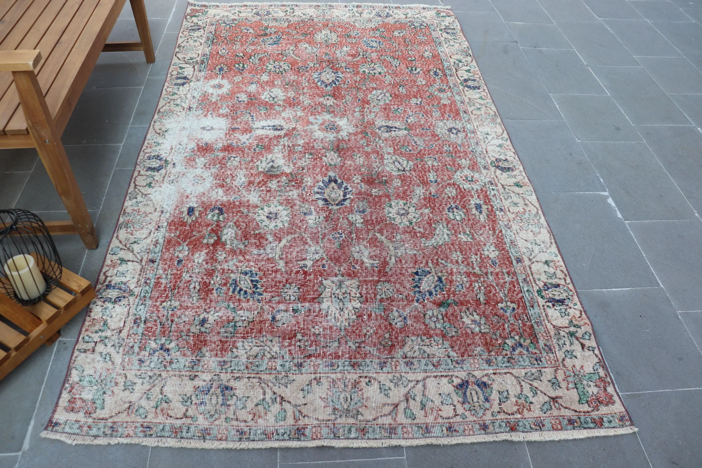 Vintage Türk Halısı 4.7x8.2 ft, Kırmızı Oryantal Halı - 1