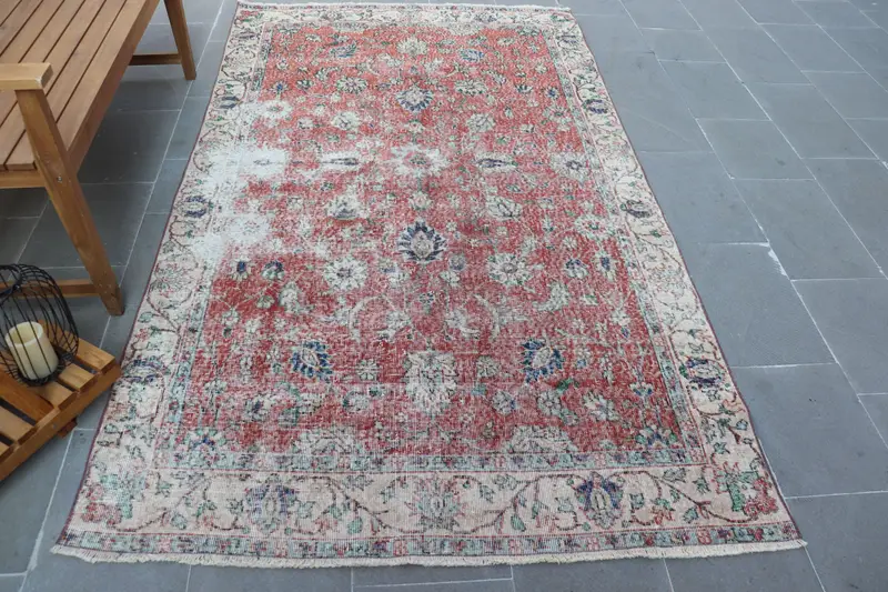 Zarif Kırmızı Oryantal Halı, 4,7x8,2 ft Şık Ev Dekoru