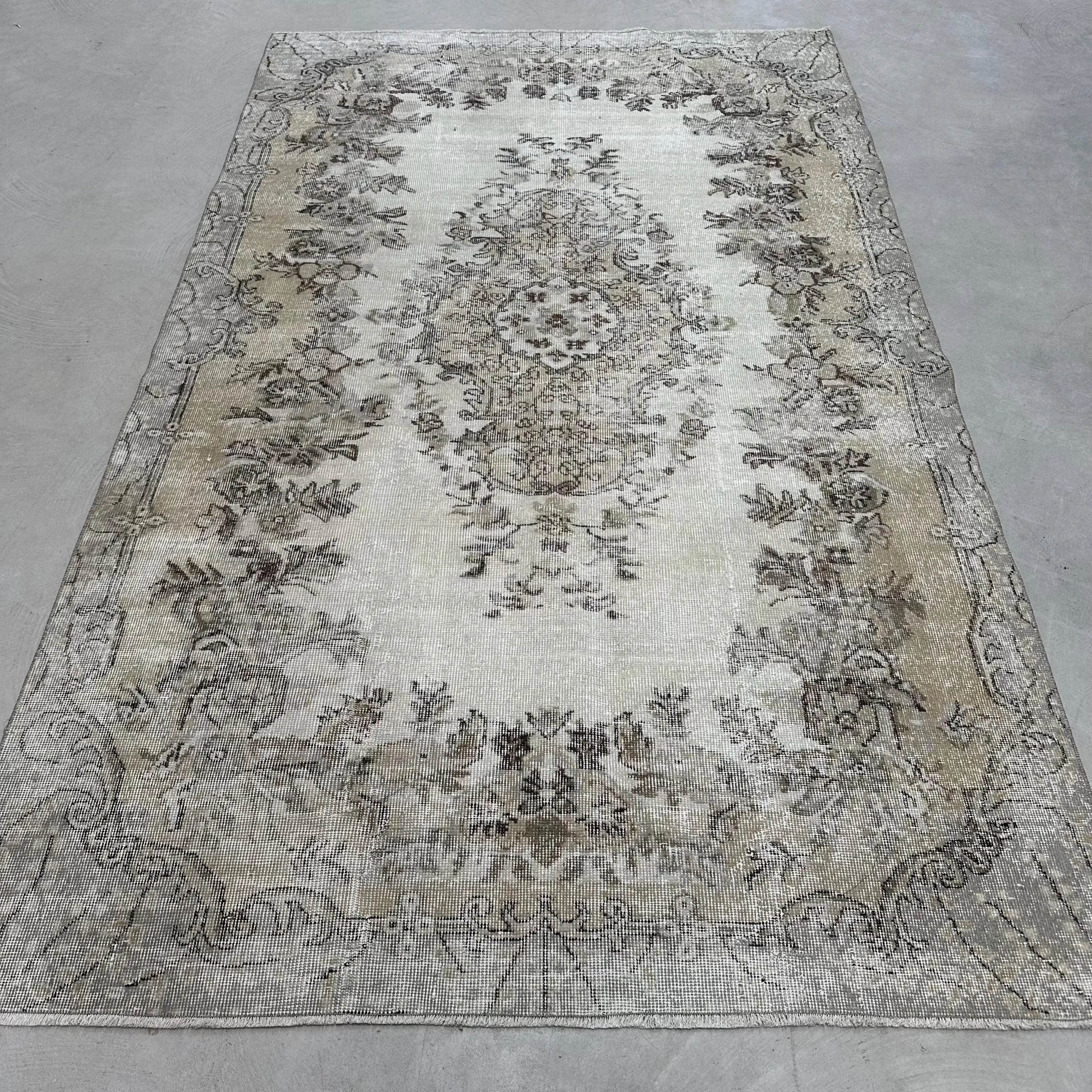 Vintage 5.2x8.6 ft Halı, Büyük Türk Halısı, Gri Siyah Güneybatı Yün Halı - 1