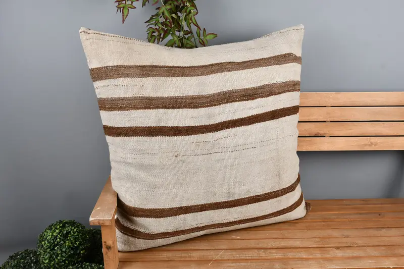 Handmade Rug Seat Pillow Case, Pillow for Sofa, Interior Designer Pillow, 32x32 White Pillow Case, Cushion Case, Home Decor Pillow, Toss Pillow Sham - 1