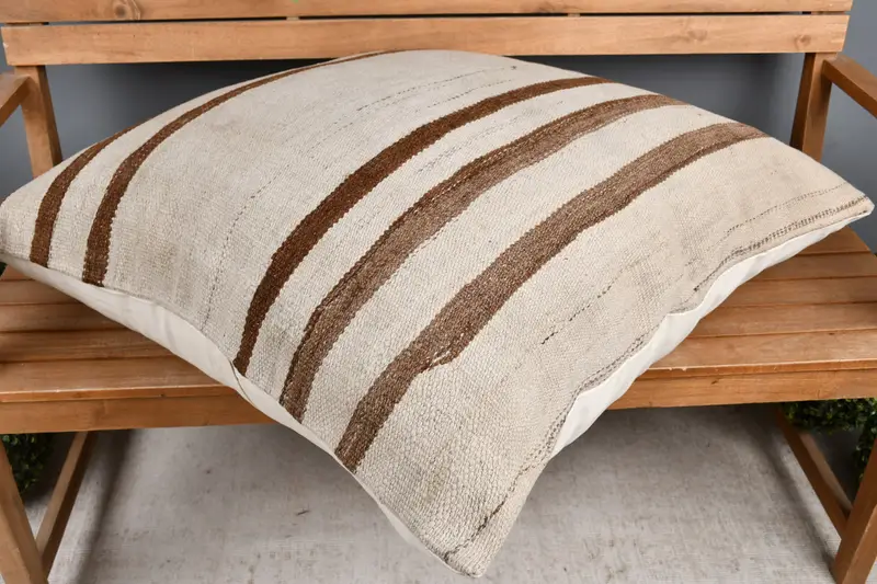 Handmade Rug Seat Pillow Case, Pillow for Sofa, Interior Designer Pillow, 32x32 White Pillow Case, Cushion Case, Home Decor Pillow, Toss Pillow Sham - 2