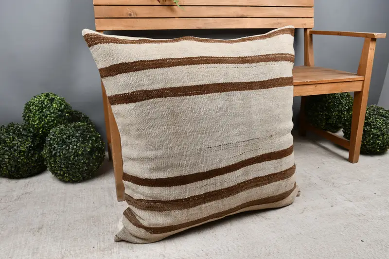 Handmade Rug Seat Pillow Case, Pillow for Sofa, Interior Designer Pillow, 32x32 White Pillow Case, Cushion Case, Home Decor Pillow, Toss Pillow Sham - 7