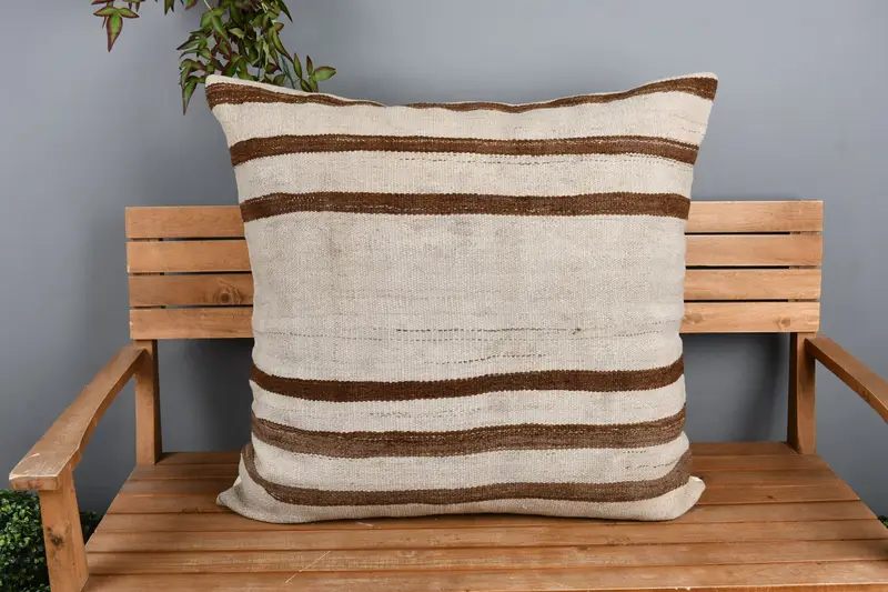 Handmade Rug Seat Pillow Case, Pillow for Sofa, Interior Designer Pillow, 32x32 White Pillow Case, Cushion Case, Home Decor Pillow, Toss Pillow Sham - 6
