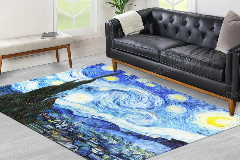 Alfombra elegante con estampado de noche estrellada: diseño inspirado en Van Gogh