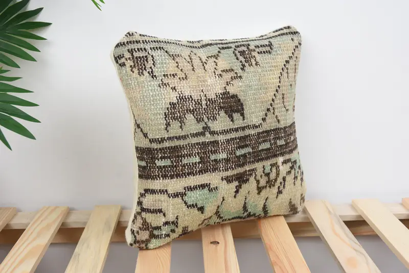 Shabby Chic Pillow, Gift Pillow, Boho Pillow, 12x12 Brown Cushion Cover, Handwoven Pillow Sham, Throw Kilim Pillow, Cushion, Art Deco Pillow Sham - 4