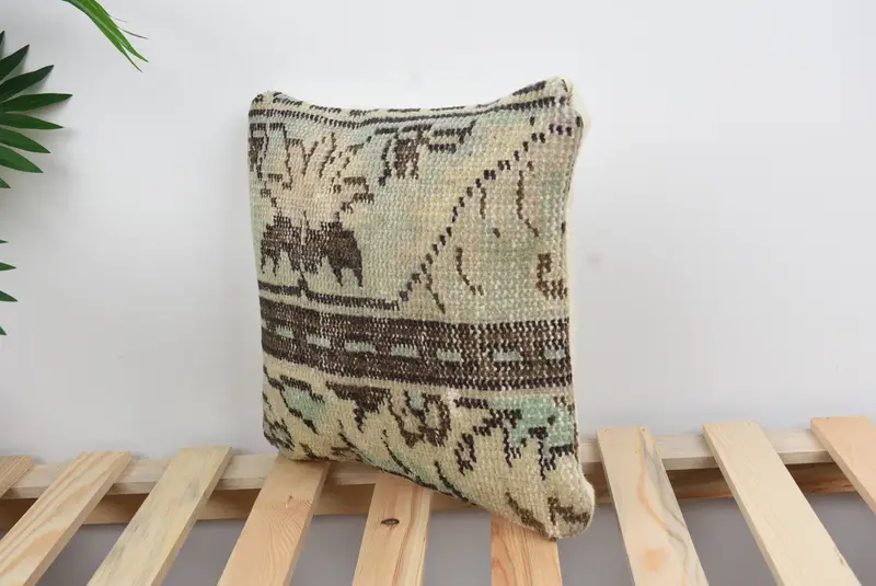 Shabby Chic Pillow, Gift Pillow, Boho Pillow, 12x12 Brown Cushion Cover, Handwoven Pillow Sham, Throw Kilim Pillow, Cushion, Art Deco Pillow Sham - 5