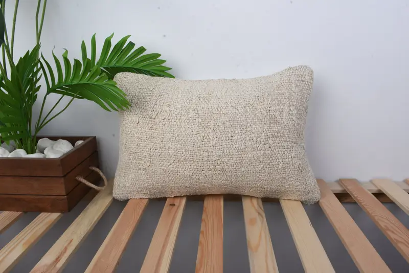 Pastel Cushion, Kilim Pillow Cover, Kilim Cushion Sham, 12x20 Beige Pillow Cover, Ottoman Cushion Case, Pillow Sham, Boho Pillow Sham Cover - 1