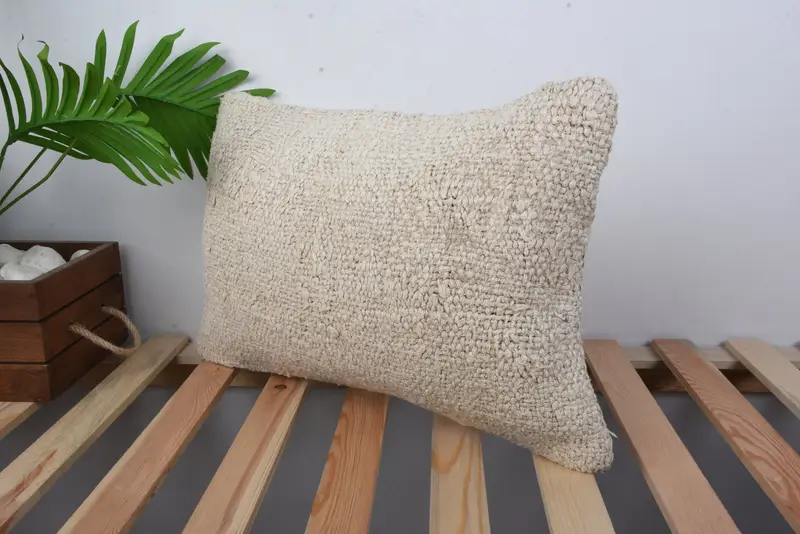 Pastel Cushion, Kilim Pillow Cover, Kilim Cushion Sham, 12x20 Beige Pillow Cover, Ottoman Cushion Case, Pillow Sham, Boho Pillow Sham Cover - 5