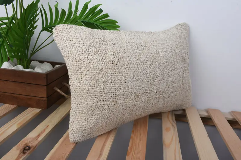 Pastel Cushion, Kilim Pillow Cover, Kilim Cushion Sham, 12x20 Beige Pillow Cover, Ottoman Cushion Case, Pillow Sham, Boho Pillow Sham Cover - 4