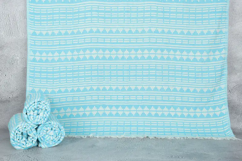 Personalisiertes türkisches Handtuch für den Strand, türkisfarbenes geometrisches Design, 101,6 x 180,9 cm