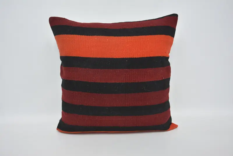 Rot & Orange gestreiftes Wurfkissen, 24x24 besticktes Kissen