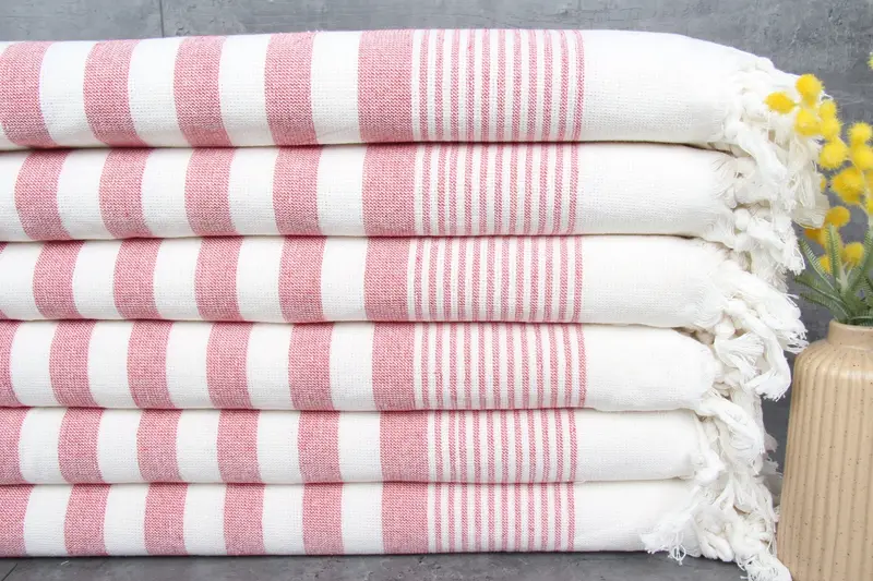 Wholesale Turkish Towel Red Peshtemal Striped, 40x67 Inches