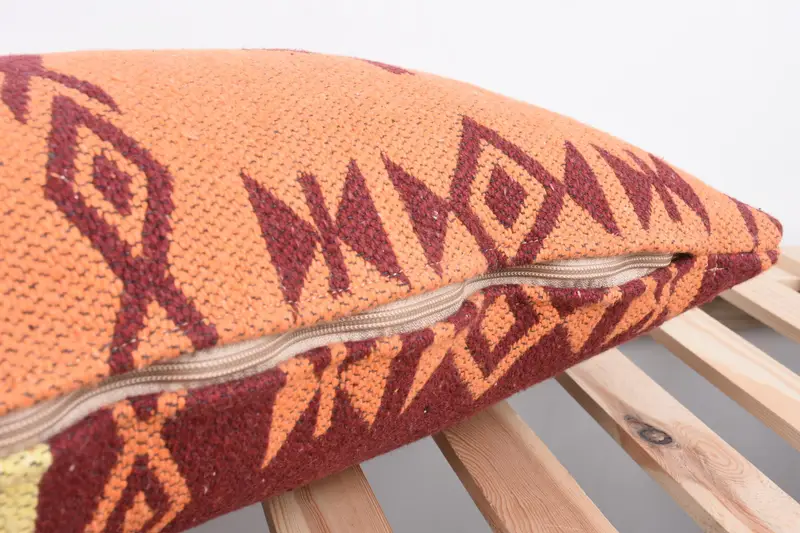 Sustainable Cushion Case, Kilim Cushion Sham, Cushion, Floor Cushion Case, 12x36 Orange Pillow Cover, Pillow for Couch, Throw Kilim Pillow - 7