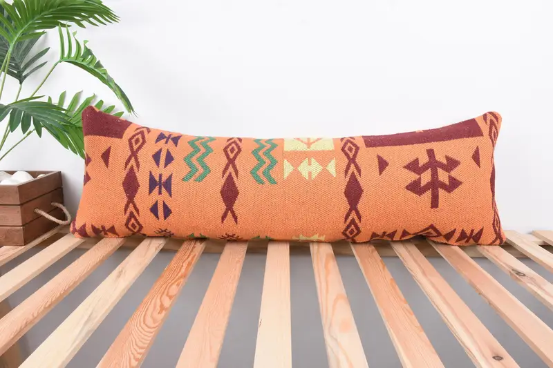 Sustainable Cushion Case, Kilim Cushion Sham, Cushion, Floor Cushion Case, 12x36 Orange Pillow Cover, Pillow for Couch, Throw Kilim Pillow - 1