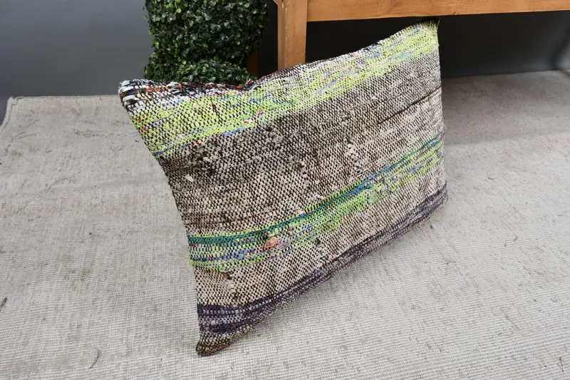 Ethnic Pillow, Boho Pillow, Antique Pillows, 16x24 Green Pillow Sham, Pillow, Aesthetic Pillow Cover, Chair Cushion Case, Kilim Pillow - 7