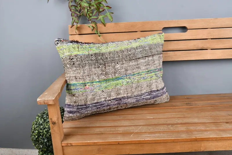 Ethnic Pillow, Boho Pillow, Antique Pillows, 16x24 Green Pillow Sham, Pillow, Aesthetic Pillow Cover, Chair Cushion Case, Kilim Pillow - 1