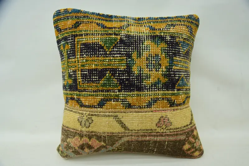 Nomadic Cushion, 16x16 Beige Pillow, Handmade Kilim Cushion, Pillow Sham, Gift Pillow, Kilim Pillow Cover, Ikat Pillow Cover - 4
