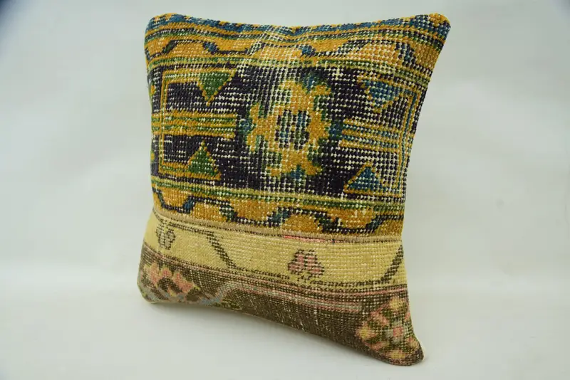 Nomadic Cushion, 16x16 Beige Pillow, Handmade Kilim Cushion, Pillow Sham, Gift Pillow, Kilim Pillow Cover, Ikat Pillow Cover - 3
