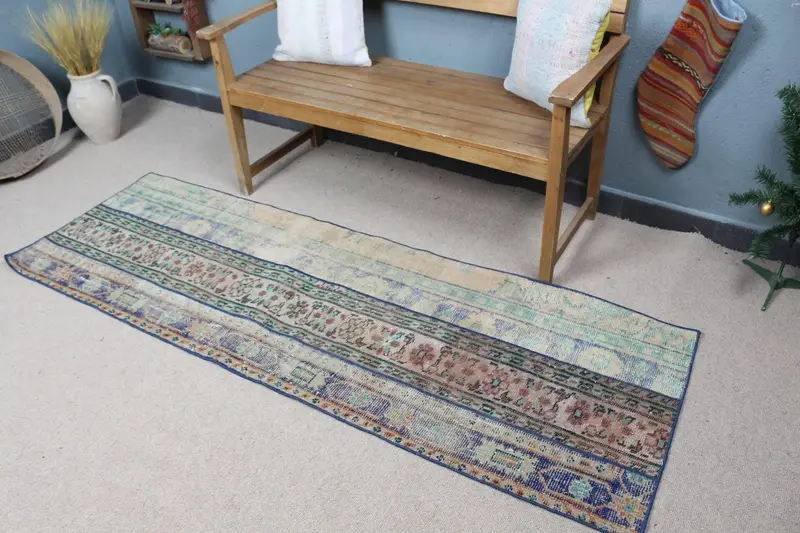 2,4x7,1 ft Blue Rug with Animal Print, Unique Design